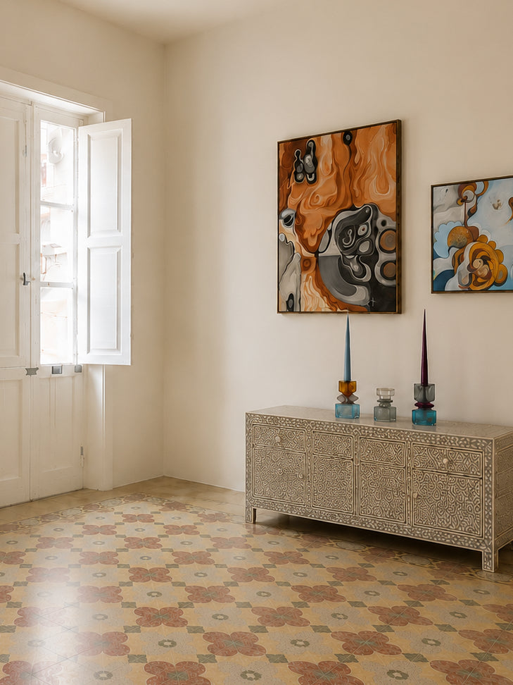 Candleholders and painting in quiet dialogue 2