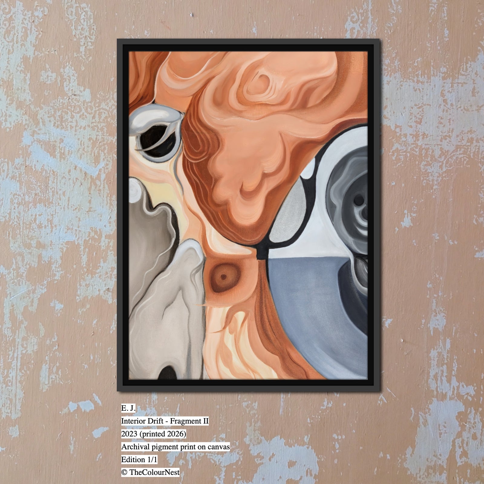 Interior Drift Fragment I unique edition 1 of 1 framed canvas print 30x40cm with black floating frame
