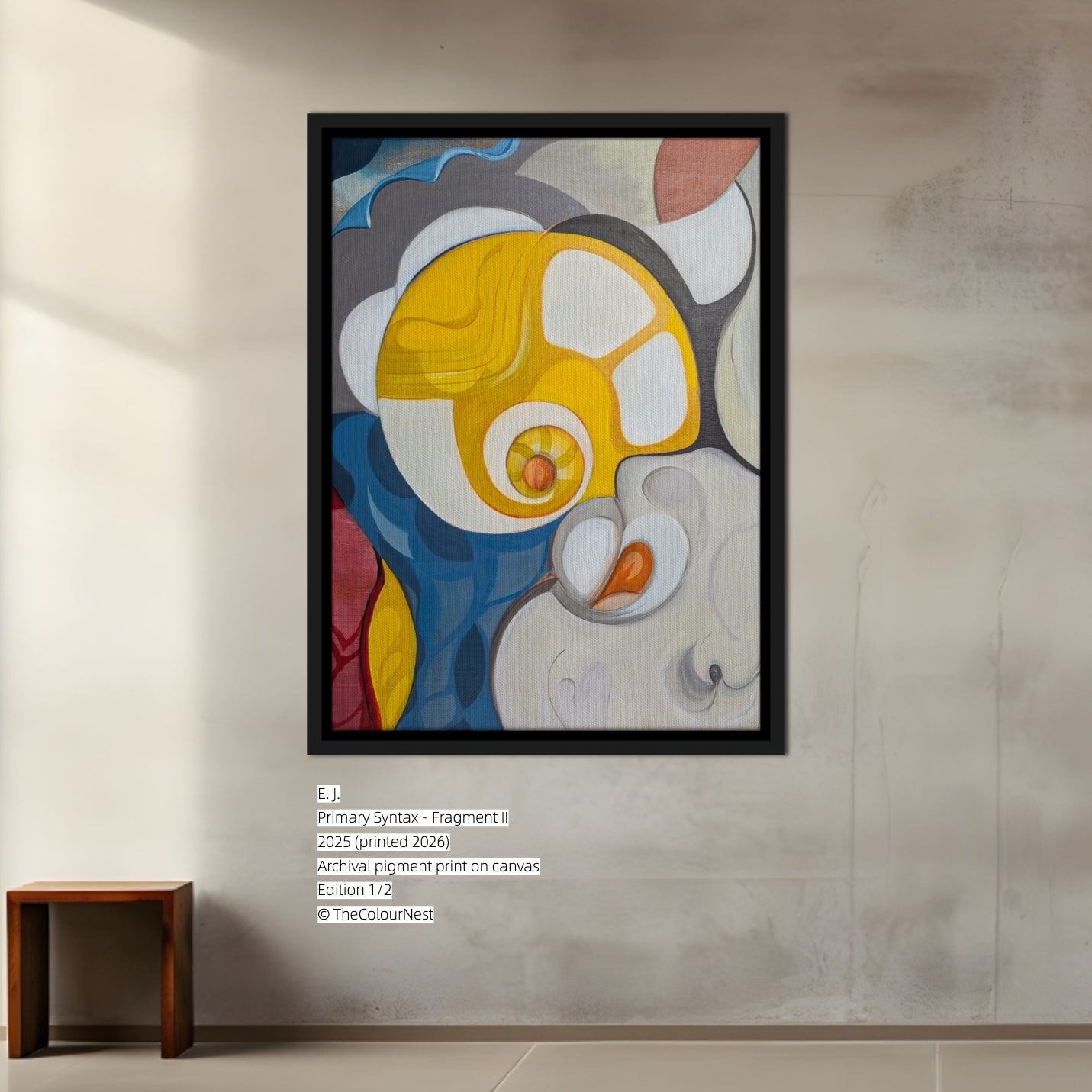 Primary Syntax Fragment I limited edition abstract canvas print with black floating frame
